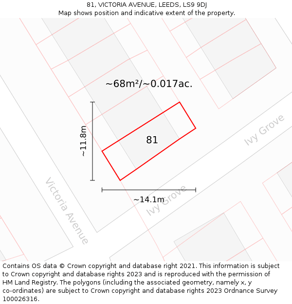81, VICTORIA AVENUE, LEEDS, LS9 9DJ: Plot and title map