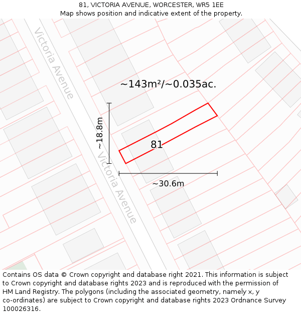81, VICTORIA AVENUE, WORCESTER, WR5 1EE: Plot and title map
