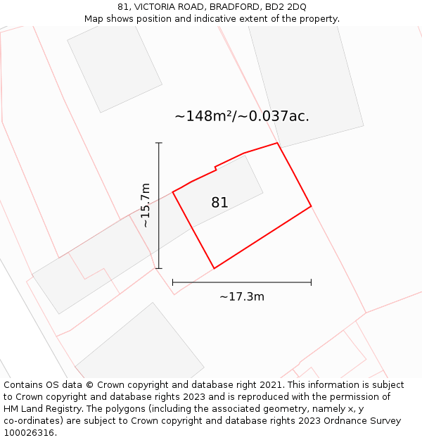 81, VICTORIA ROAD, BRADFORD, BD2 2DQ: Plot and title map
