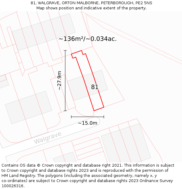 81, WALGRAVE, ORTON MALBORNE, PETERBOROUGH, PE2 5NS: Plot and title map