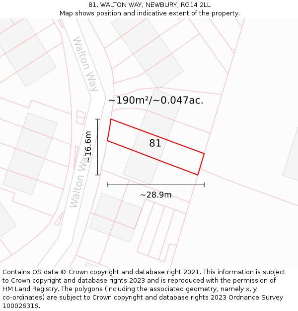 81, WALTON WAY, NEWBURY, RG14 2LL: Plot and title map