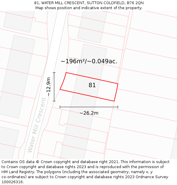 81, WATER MILL CRESCENT, SUTTON COLDFIELD, B76 2QN: Plot and title map