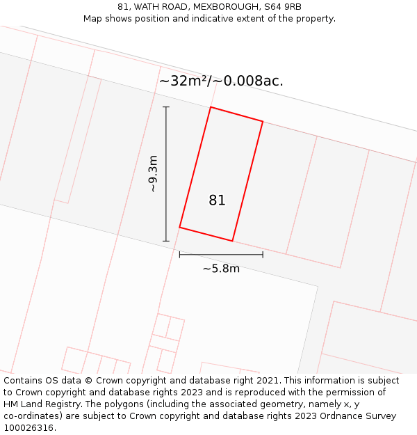 81, WATH ROAD, MEXBOROUGH, S64 9RB: Plot and title map