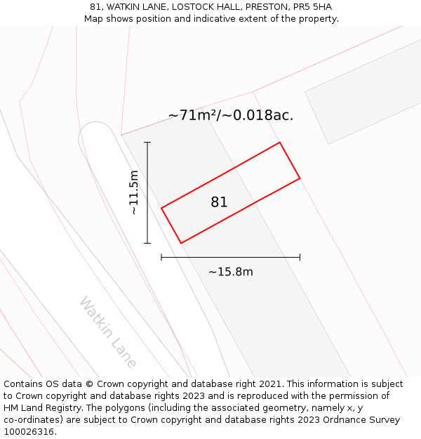 81, WATKIN LANE, LOSTOCK HALL, PRESTON, PR5 5HA: Plot and title map