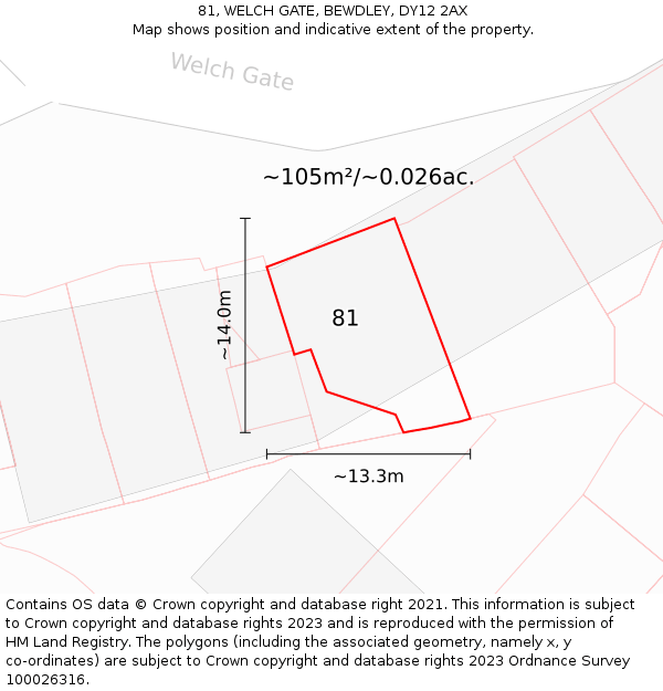 81, WELCH GATE, BEWDLEY, DY12 2AX: Plot and title map