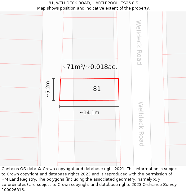 81, WELLDECK ROAD, HARTLEPOOL, TS26 8JS: Plot and title map