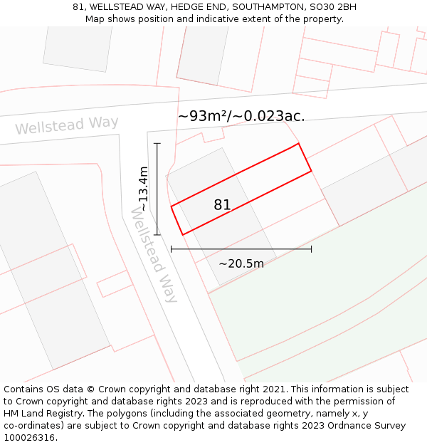 81, WELLSTEAD WAY, HEDGE END, SOUTHAMPTON, SO30 2BH: Plot and title map