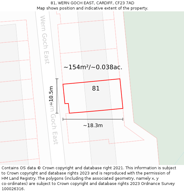 81, WERN GOCH EAST, CARDIFF, CF23 7AD: Plot and title map
