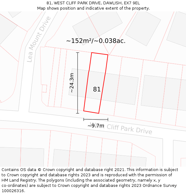81, WEST CLIFF PARK DRIVE, DAWLISH, EX7 9EL: Plot and title map