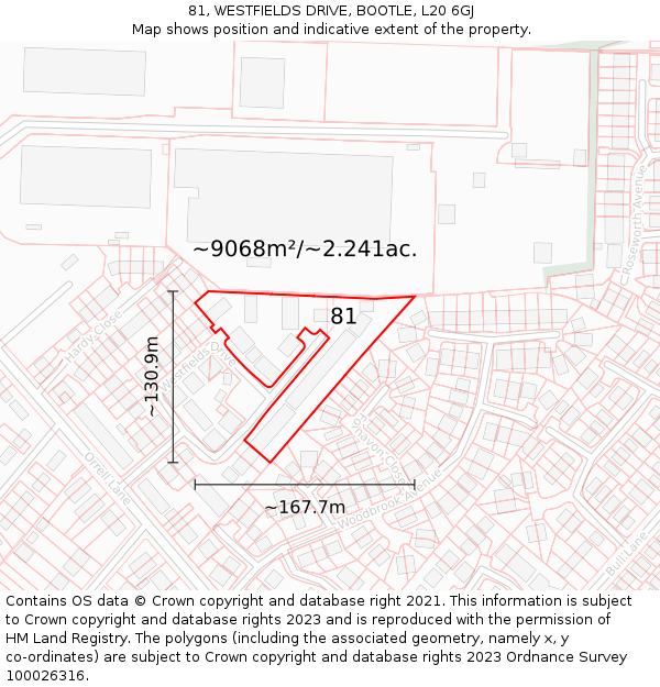 81, WESTFIELDS DRIVE, BOOTLE, L20 6GJ: Plot and title map