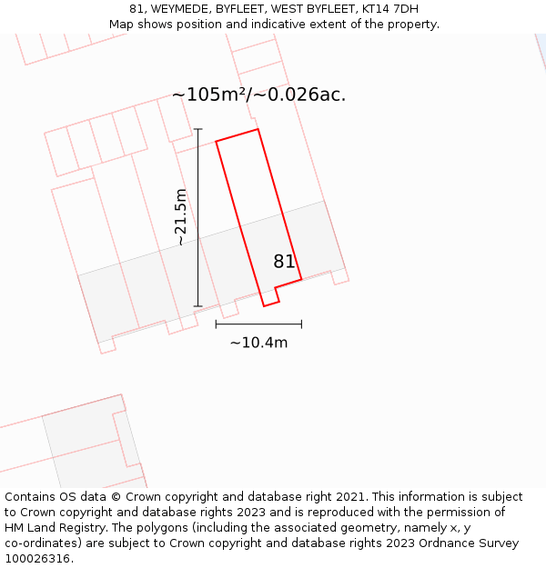 81, WEYMEDE, BYFLEET, WEST BYFLEET, KT14 7DH: Plot and title map