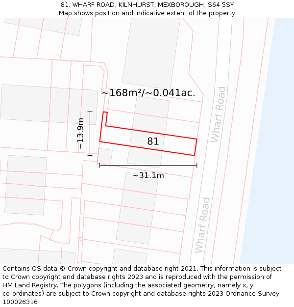 81, WHARF ROAD, KILNHURST, MEXBOROUGH, S64 5SY: Plot and title map