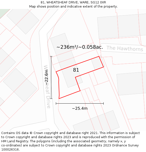 81, WHEATSHEAF DRIVE, WARE, SG12 0XR: Plot and title map