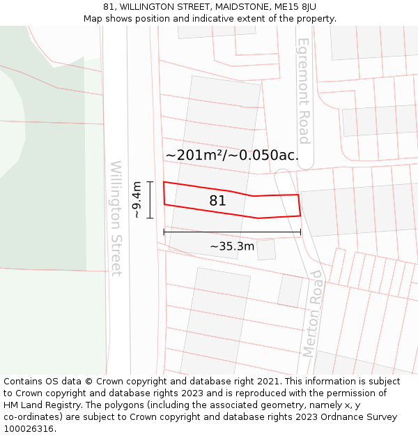 81, WILLINGTON STREET, MAIDSTONE, ME15 8JU: Plot and title map