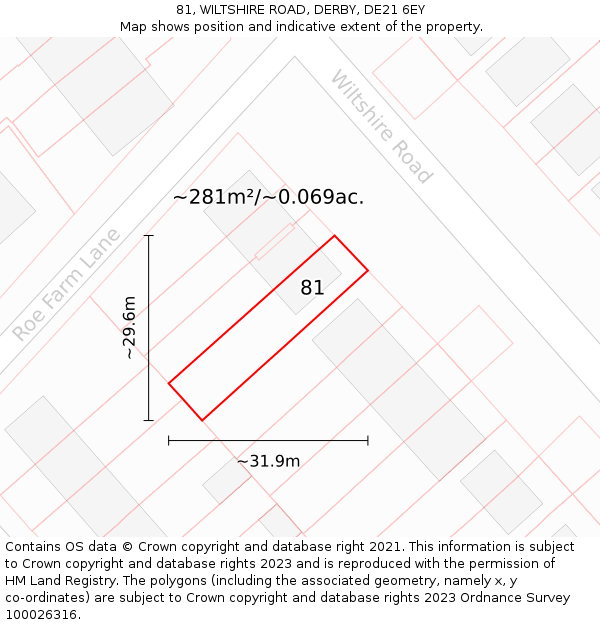 81, WILTSHIRE ROAD, DERBY, DE21 6EY: Plot and title map