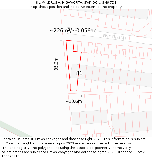 81, WINDRUSH, HIGHWORTH, SWINDON, SN6 7DT: Plot and title map
