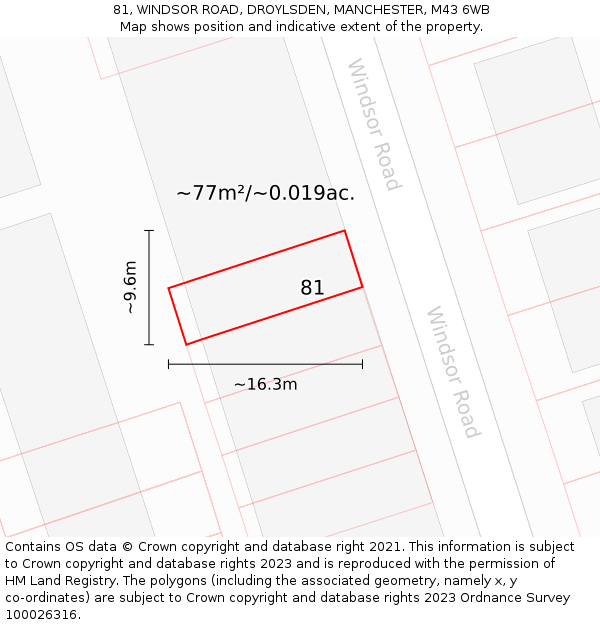 81, WINDSOR ROAD, DROYLSDEN, MANCHESTER, M43 6WB: Plot and title map