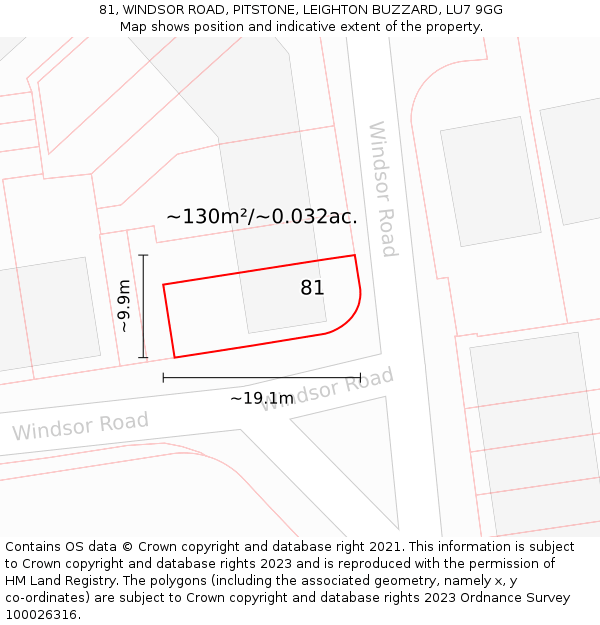 81, WINDSOR ROAD, PITSTONE, LEIGHTON BUZZARD, LU7 9GG: Plot and title map