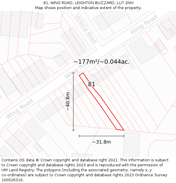 81, WING ROAD, LEIGHTON BUZZARD, LU7 2NH: Plot and title map