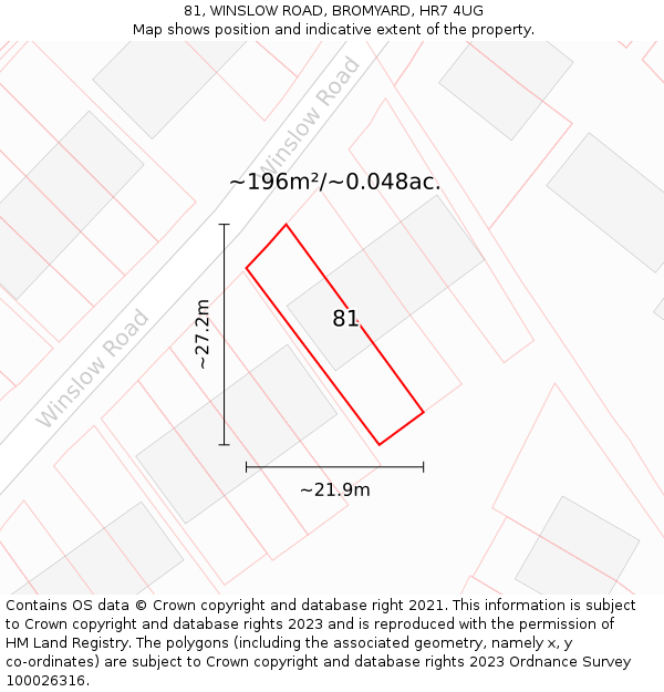 81, WINSLOW ROAD, BROMYARD, HR7 4UG: Plot and title map