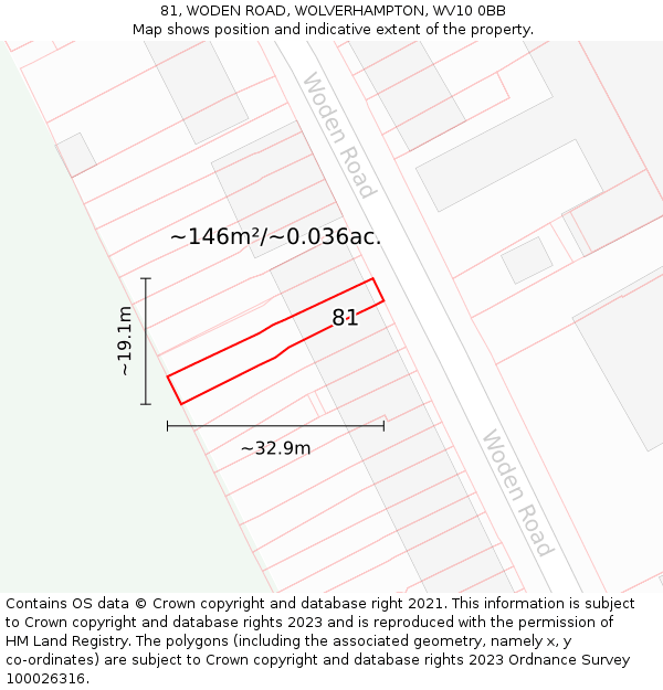 81, WODEN ROAD, WOLVERHAMPTON, WV10 0BB: Plot and title map