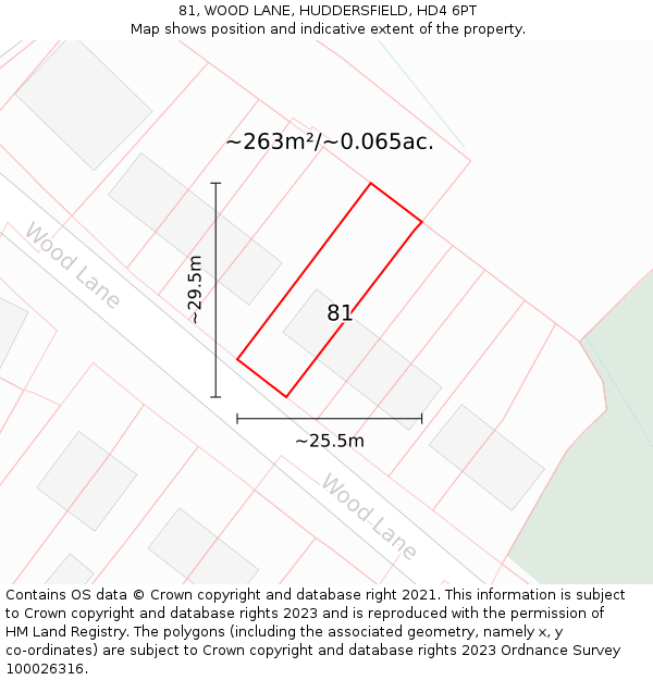 81, WOOD LANE, HUDDERSFIELD, HD4 6PT: Plot and title map