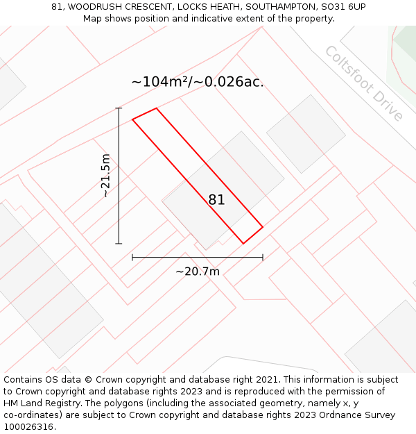 81, WOODRUSH CRESCENT, LOCKS HEATH, SOUTHAMPTON, SO31 6UP: Plot and title map