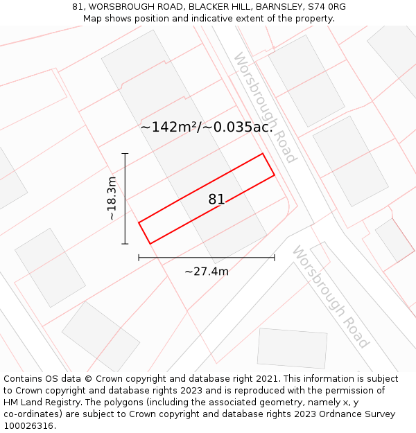 81, WORSBROUGH ROAD, BLACKER HILL, BARNSLEY, S74 0RG: Plot and title map