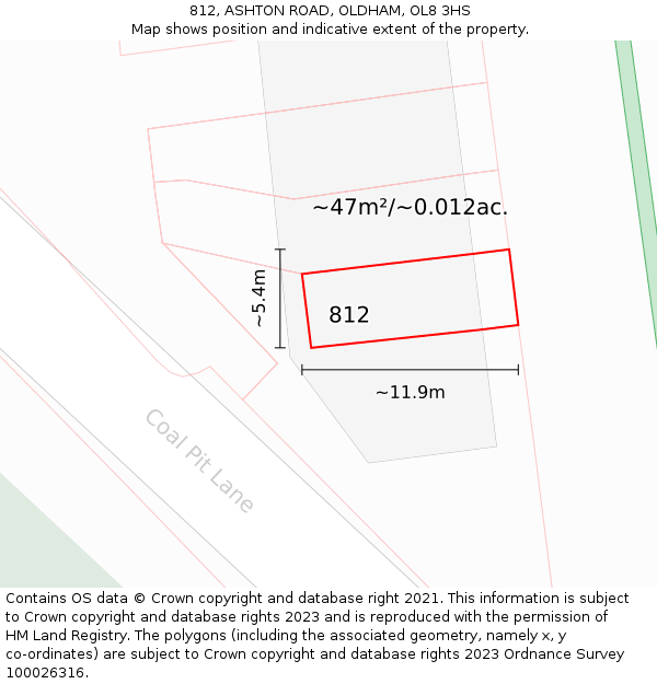 812, ASHTON ROAD, OLDHAM, OL8 3HS: Plot and title map