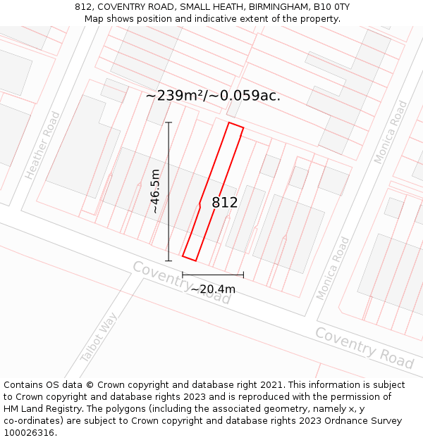 812, COVENTRY ROAD, SMALL HEATH, BIRMINGHAM, B10 0TY: Plot and title map
