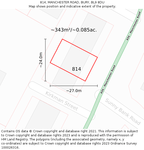 814, MANCHESTER ROAD, BURY, BL9 8DU: Plot and title map