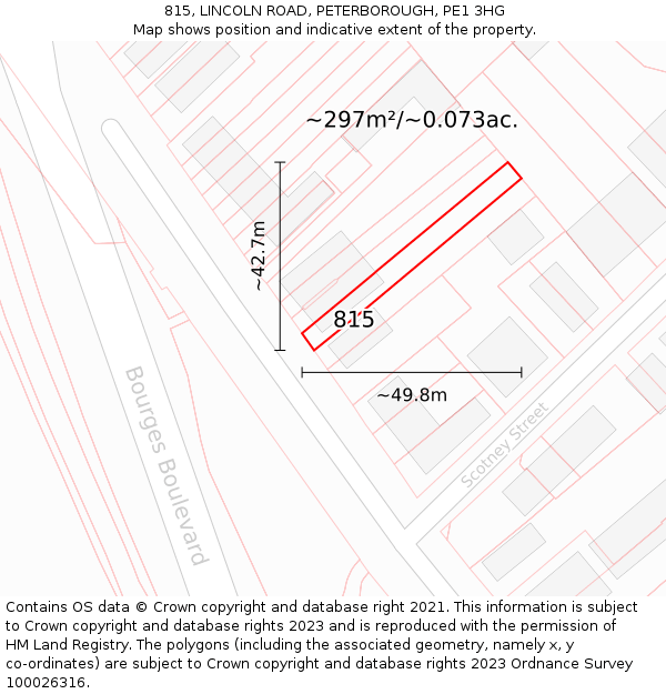 815, LINCOLN ROAD, PETERBOROUGH, PE1 3HG: Plot and title map