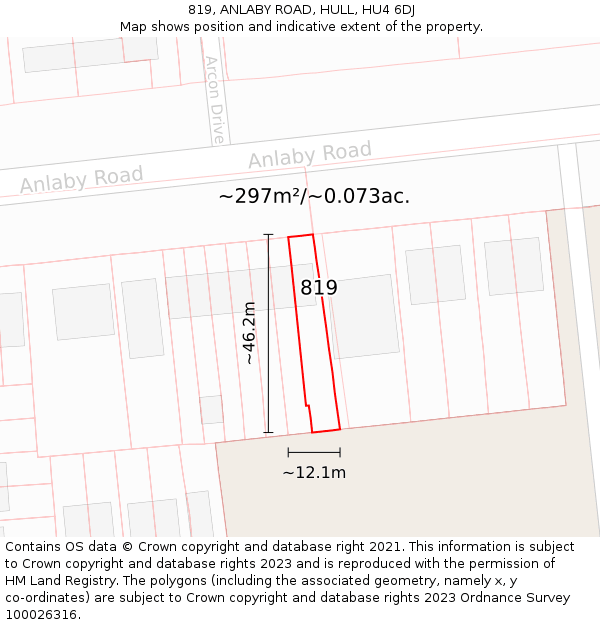 819, ANLABY ROAD, HULL, HU4 6DJ: Plot and title map