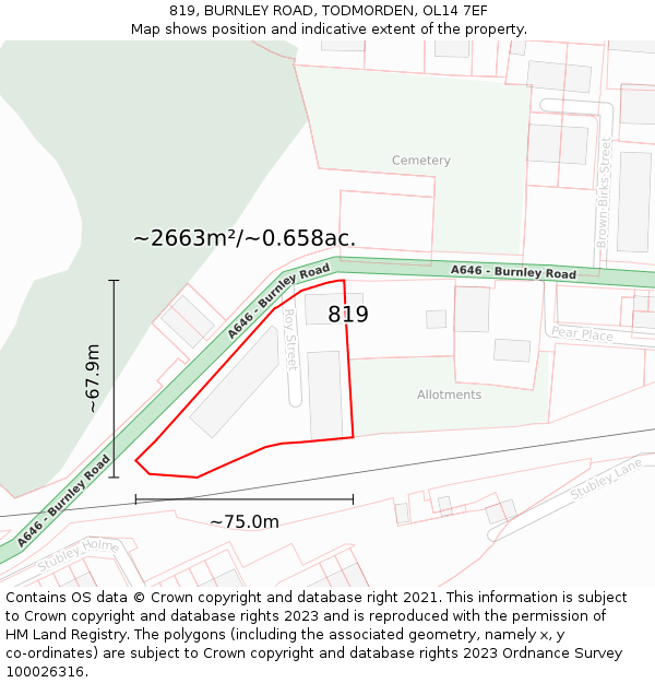 819, BURNLEY ROAD, TODMORDEN, OL14 7EF: Plot and title map