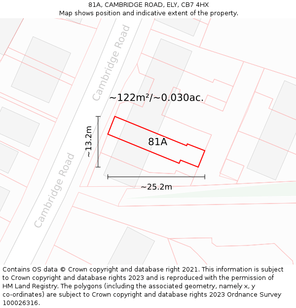 81A, CAMBRIDGE ROAD, ELY, CB7 4HX: Plot and title map