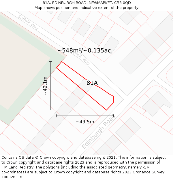 81A, EDINBURGH ROAD, NEWMARKET, CB8 0QD: Plot and title map