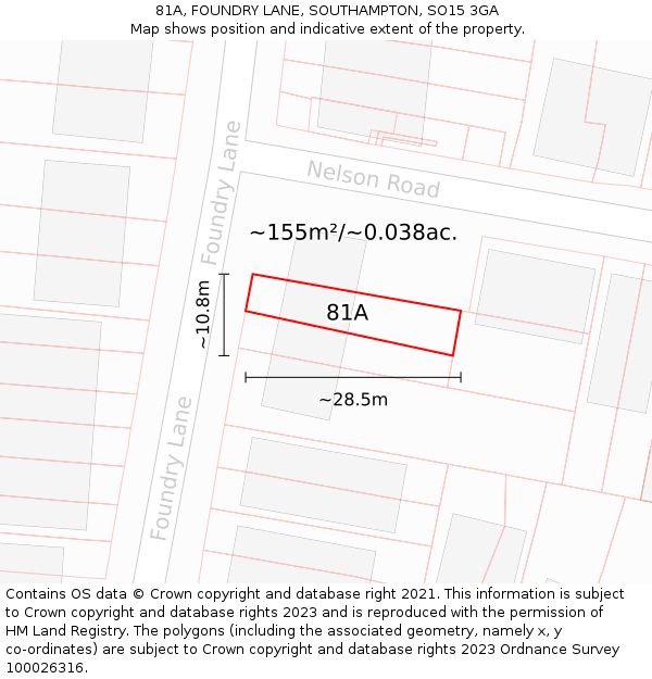 81A, FOUNDRY LANE, SOUTHAMPTON, SO15 3GA: Plot and title map