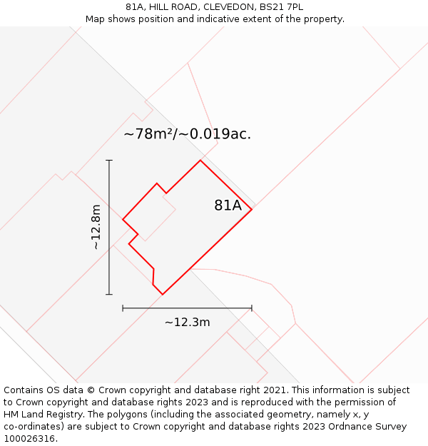 81A, HILL ROAD, CLEVEDON, BS21 7PL: Plot and title map