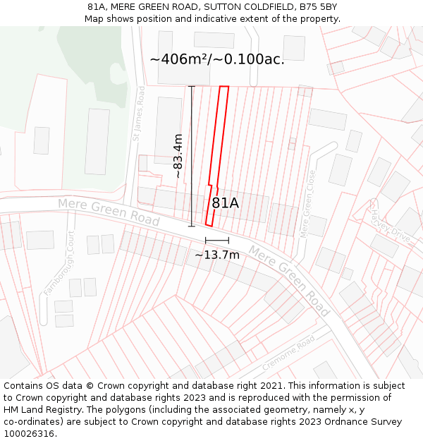 81A, MERE GREEN ROAD, SUTTON COLDFIELD, B75 5BY: Plot and title map