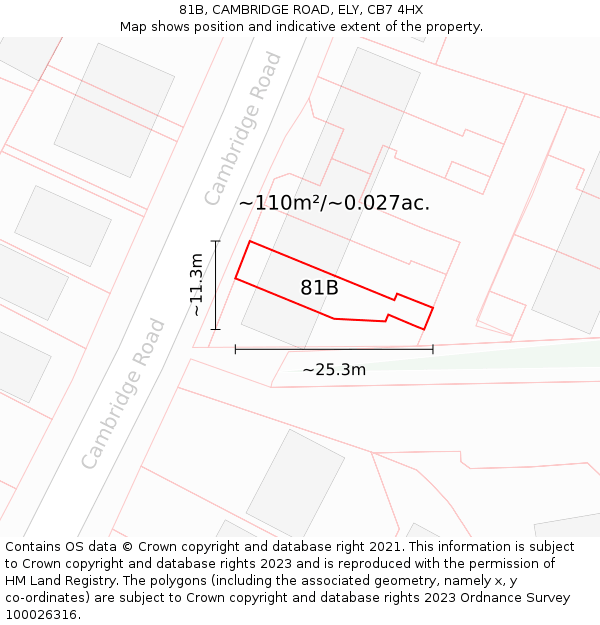 81B, CAMBRIDGE ROAD, ELY, CB7 4HX: Plot and title map