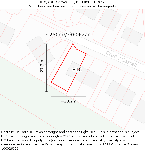 81C, CRUD Y CASTELL, DENBIGH, LL16 4PJ: Plot and title map