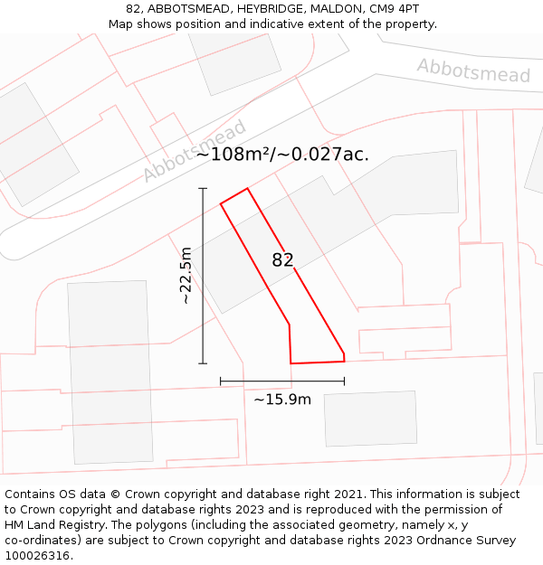 82, ABBOTSMEAD, HEYBRIDGE, MALDON, CM9 4PT: Plot and title map