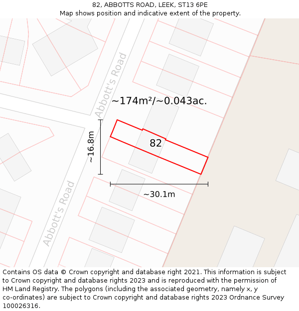 82, ABBOTTS ROAD, LEEK, ST13 6PE: Plot and title map