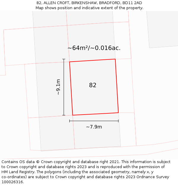 82, ALLEN CROFT, BIRKENSHAW, BRADFORD, BD11 2AD: Plot and title map