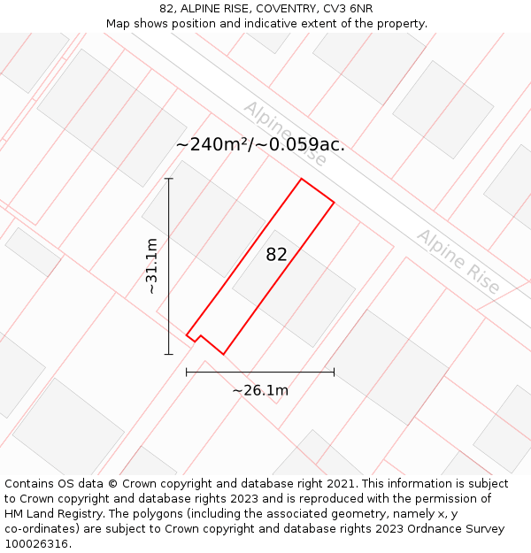 82, ALPINE RISE, COVENTRY, CV3 6NR: Plot and title map