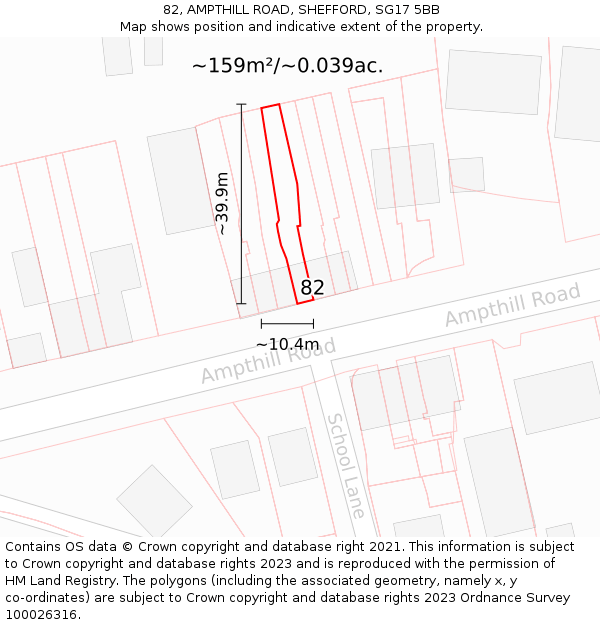 82, AMPTHILL ROAD, SHEFFORD, SG17 5BB: Plot and title map