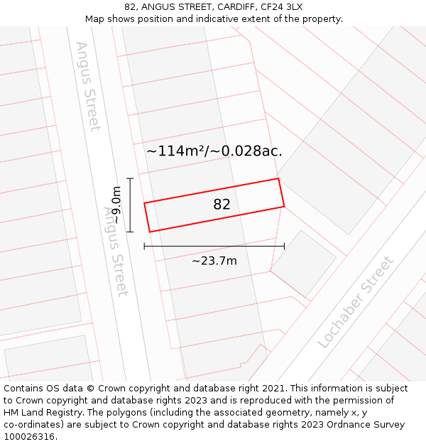 82, ANGUS STREET, CARDIFF, CF24 3LX: Plot and title map