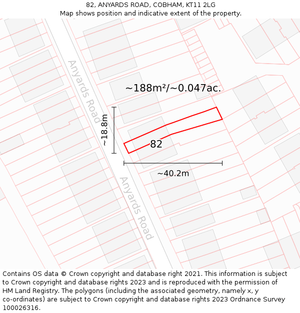 82, ANYARDS ROAD, COBHAM, KT11 2LG: Plot and title map