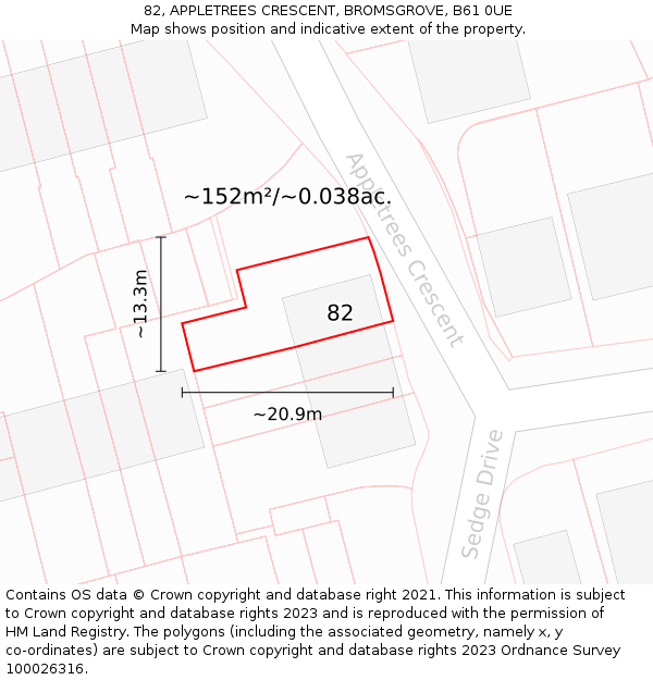 82, APPLETREES CRESCENT, BROMSGROVE, B61 0UE: Plot and title map