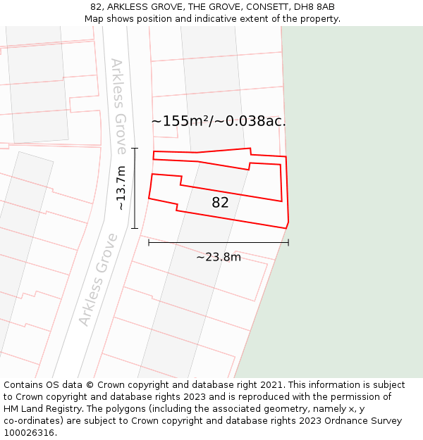 82, ARKLESS GROVE, THE GROVE, CONSETT, DH8 8AB: Plot and title map